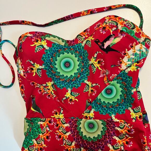 Desigual One Piece Swimsuit Size M Tropical Removable Straps Flowers Birds - Picture 8 of 12